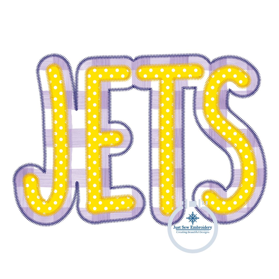 JETS Double Zigzag Applique Embroidery Machine Design Five Sizes 5x7, 8x8, 6x10, 7x12, and 8x12 Hoop