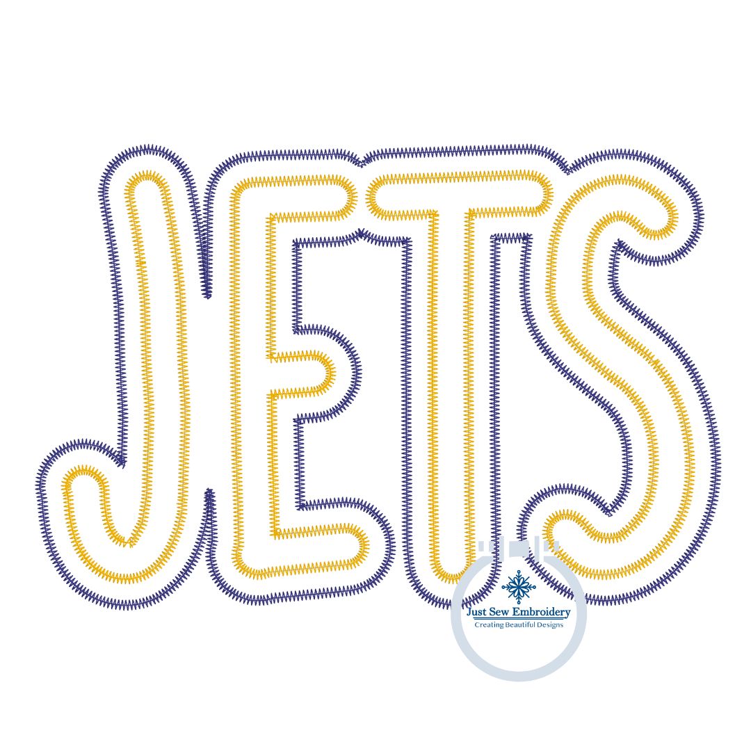 JETS Double Zigzag Applique Embroidery Machine Design Five Sizes 5x7, 8x8, 6x10, 7x12, and 8x12 Hoop