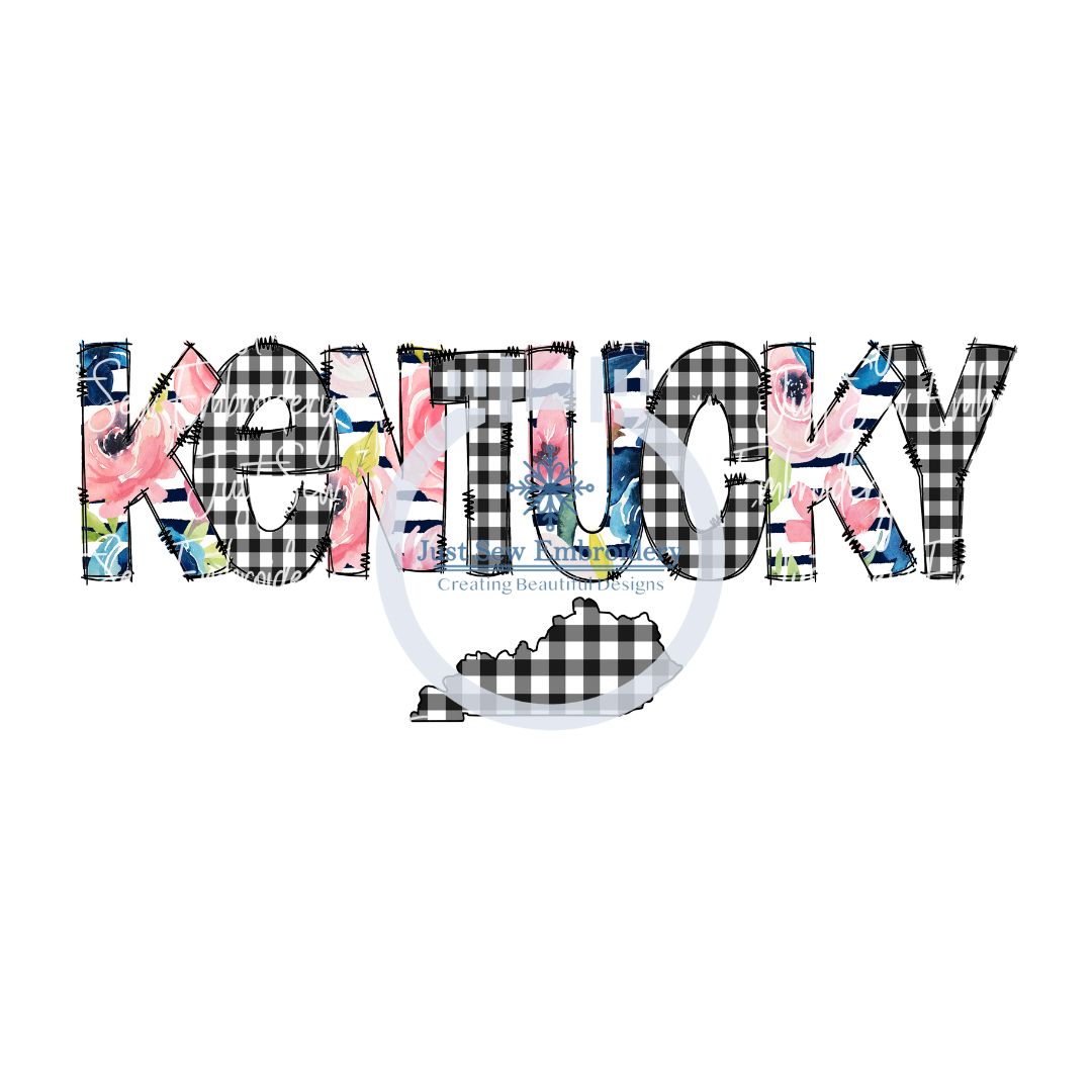 Kentucky State Gingham Floral Doodle Font Print PNG Digital Printing File KY Sublimation