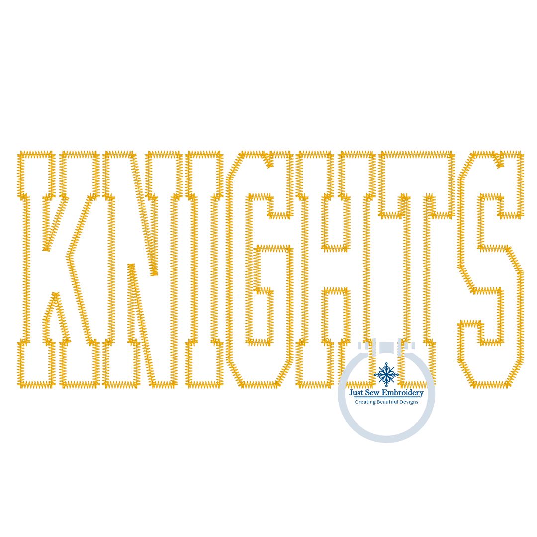 Knights Varsity Zigzag Applique Embroidery Design Six Sizes 7 inches-12 inches wide