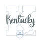 K with State Cutout Applique Embroidery Design Seven Sizes Bean Stitch Raggy Edge Kentucky KY 4x4, 5x5, 6x6, 7x7, 8x8, 9x9, 10x10 Hoop