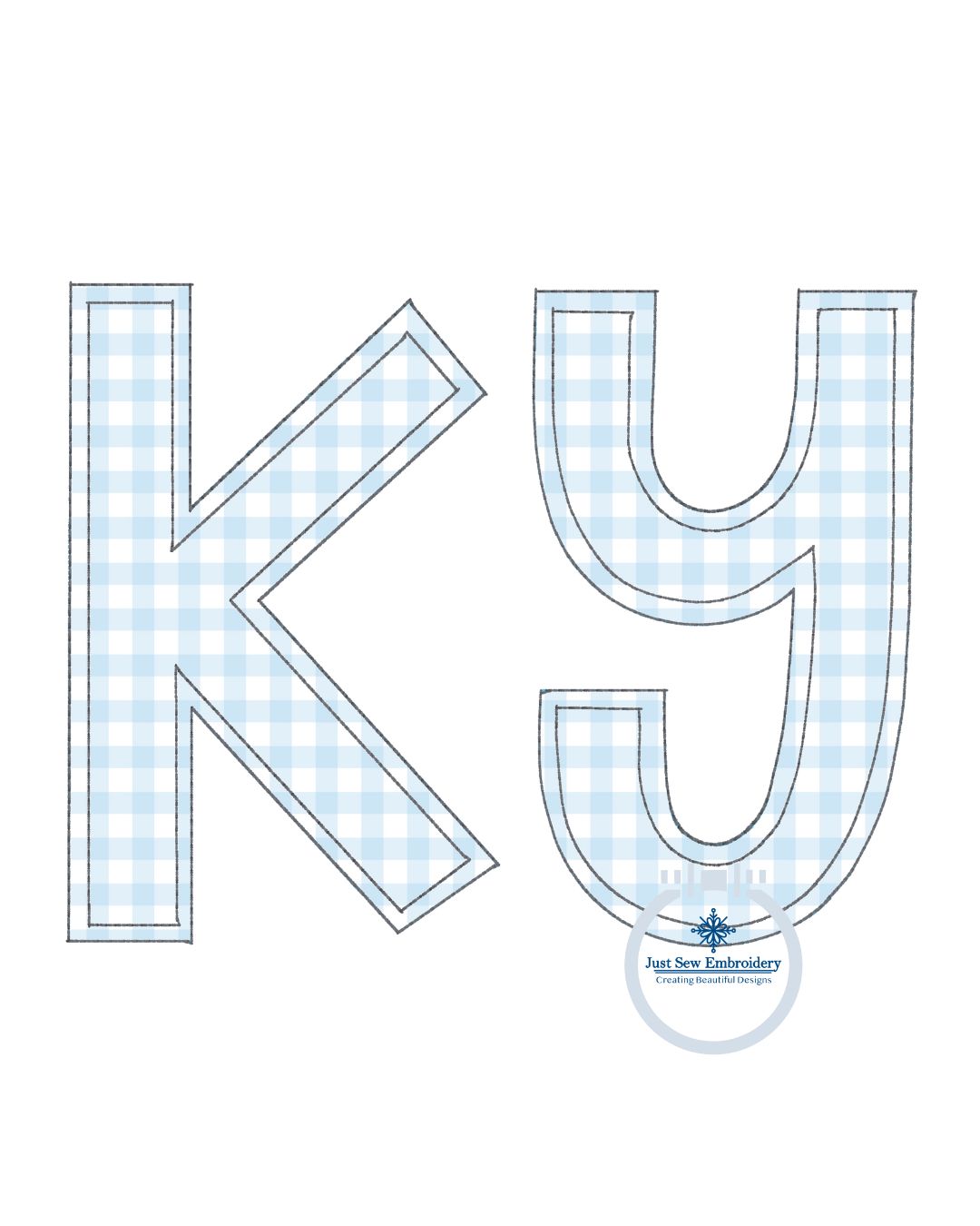 KY Double Line Stitch Raggy Applique Embroidery Design in Three Sizes: 5x7 Hoop, 6x10 Hoop, and 8x12 Hoop