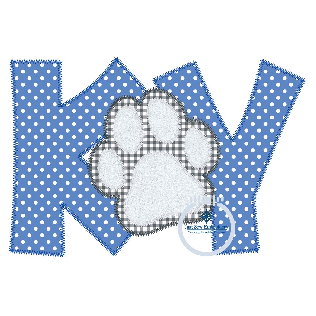 KY Paw Print Applique Embroidery Zigzag Edge Stitch Kentucky Five Sizes 5x7, 8x8, 6x10, 7x12, and 8x12 Hoop