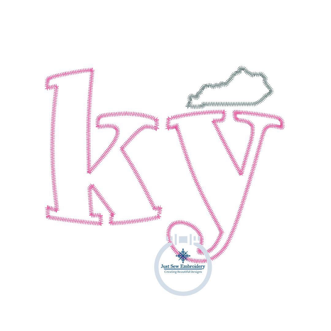 KY State Zigzag Applique Embroidery Kentucky Design Seven Sizes 5x7, 6x6, 8x8, 6x10, 7x12 8x12, and 9x9 Hoop