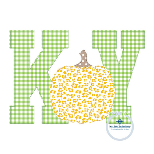 KY Pumpkin Applique Embroidery Raggy Edge Stitch Kentucky Five Sizes 5x7, 8x8, 6x10, 7x12, and 8x12 Hoop