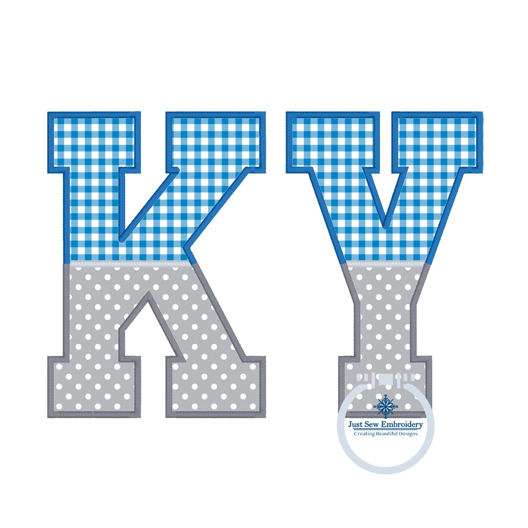 KY Two Fabric Satin Stitch Applique Embroidery Design University of Kentucky Eight Sizes 4x4, 5x5, 6x6, 5x7, 8x8, 6x10, 7x12, & 8x12 Hoop