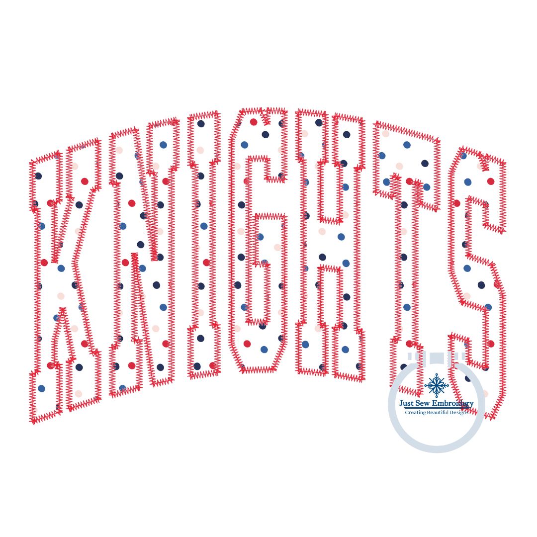 Knights Arched Applique Embroidery Design ZigZag Stitch Six Sizes 5x7, 8x8, 9x9, 6x10, 7x12, and 8x12 Hoops