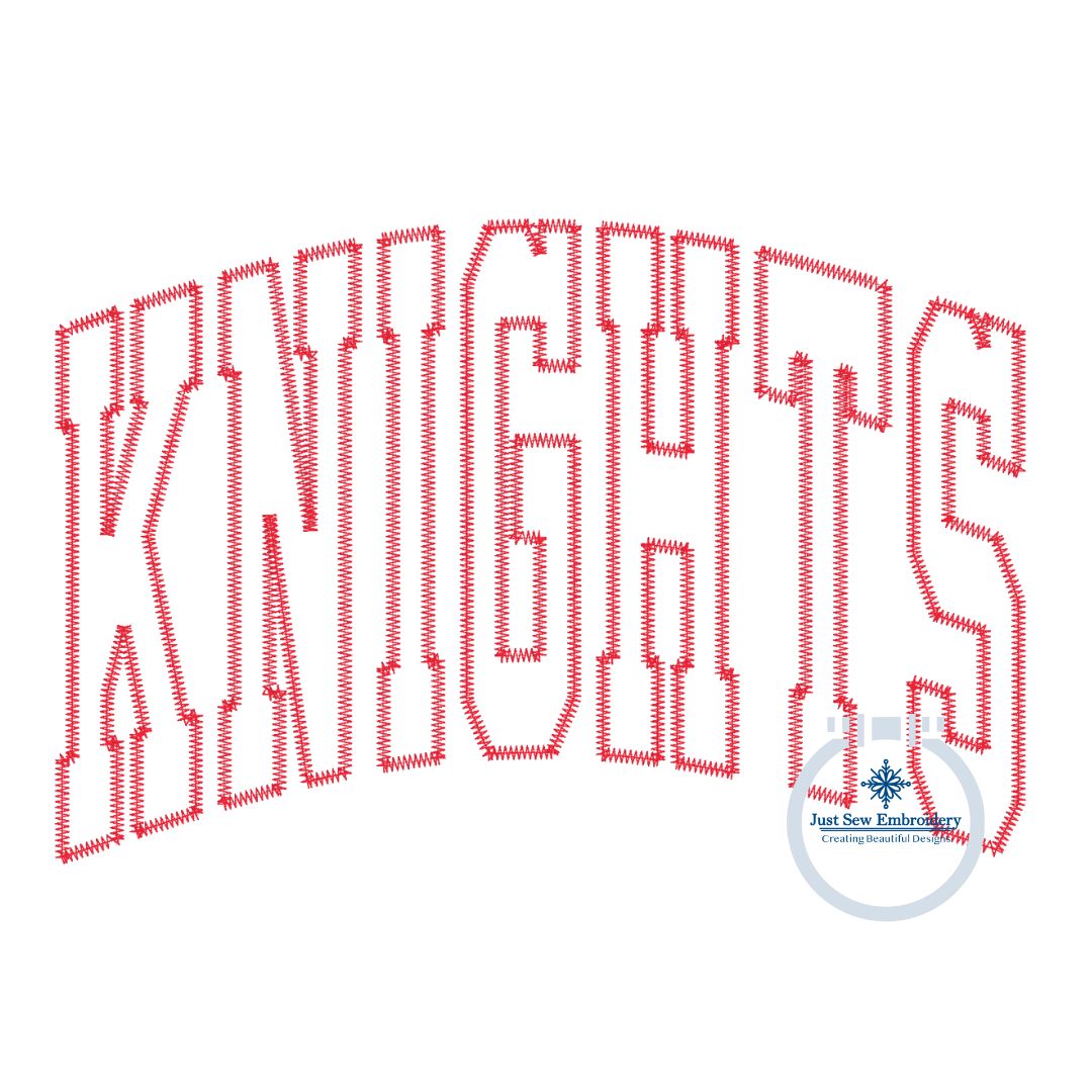 Knights Arched Applique Embroidery Design ZigZag Stitch Six Sizes 5x7, 8x8, 9x9, 6x10, 7x12, and 8x12 Hoops