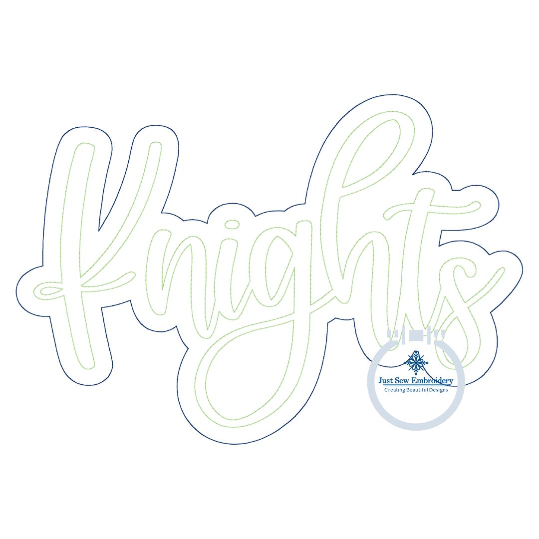 Knights Double Raggy Applique Embroidery Two Layer Bean Stitch Design Five Sizes 5x7, 8x8, 6x10, 7x12, and 8x12 Hoops