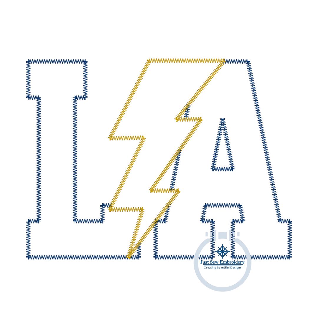 LA Lightning Bolt Applique Embroidery Design ZigZag Stitch Louisiana Six Sizes 4x4, 5x7, 8x8, 6x10, 7x12, and 8x12 Hoop