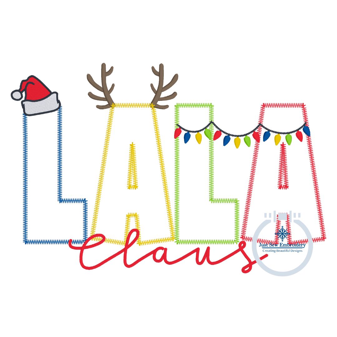 LALA Claus Christmas Applique Embroidery Design Zigzag Applique Five Sizes 5x7, 8x8, 6x10, 7x12, and 8x12 Hoop