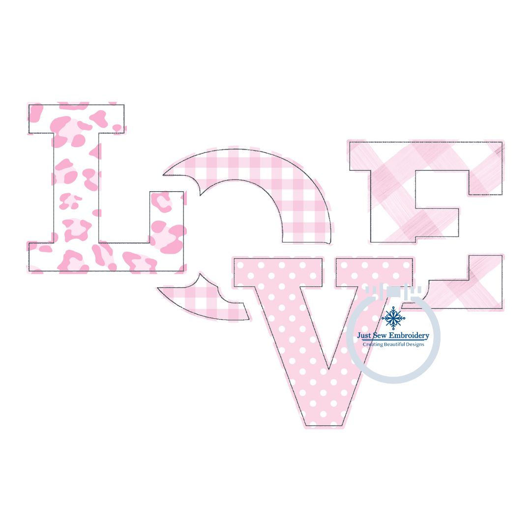 LOVE Cutout Applique Embroidery Design Bean Edge Stitch Valentine's Day Five Sizes 5x7, 8x8, 6x10, 7x12 and 8x12 Hoop