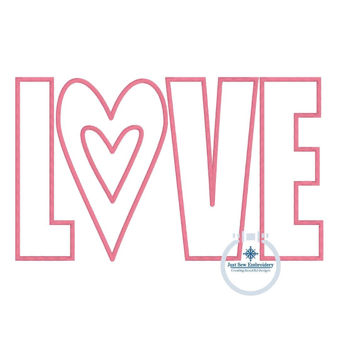 LOVE Heart Cutout Applique Embroidery Design Satin Edge Stitch Valentine's Day Five Sizes 5x7, 8x8, 9x9, 6x10 and 7x12