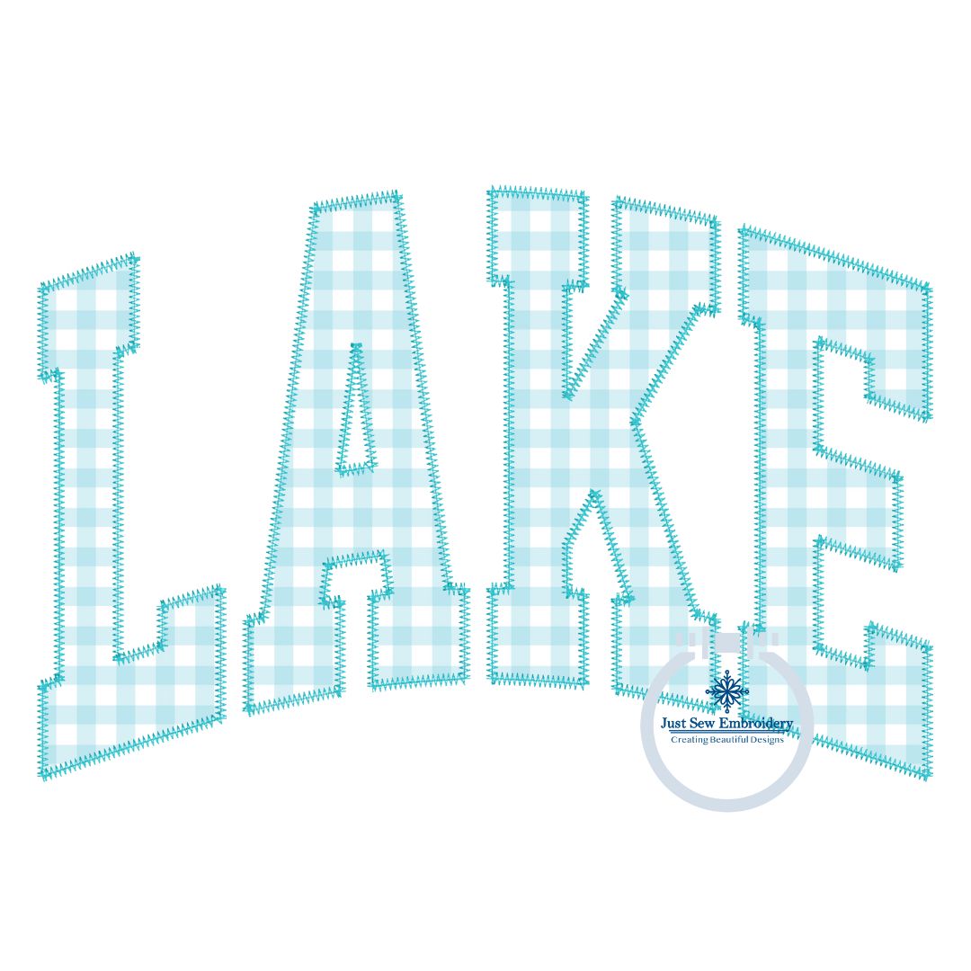 LAKE Arched Applique Embroidery Design ZigZag Stitch Six Sizes 5x7, 8x8, 6x10, 9x9, 7x12, and 8x12 Hoop