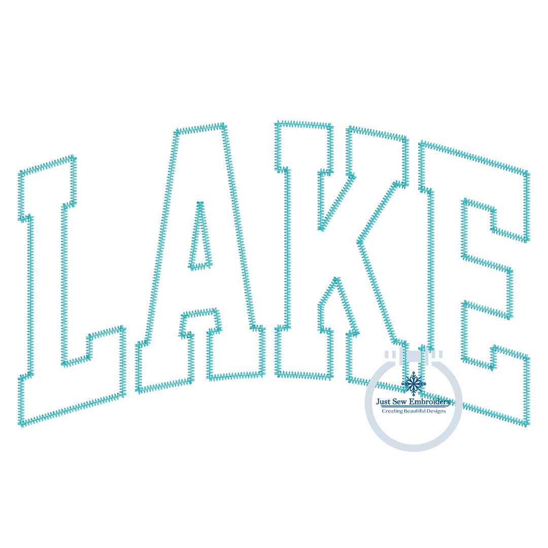 LAKE Arched Applique Embroidery Design ZigZag Stitch Six Sizes 5x7, 8x8, 6x10, 9x9, 7x12, and 8x12 Hoop