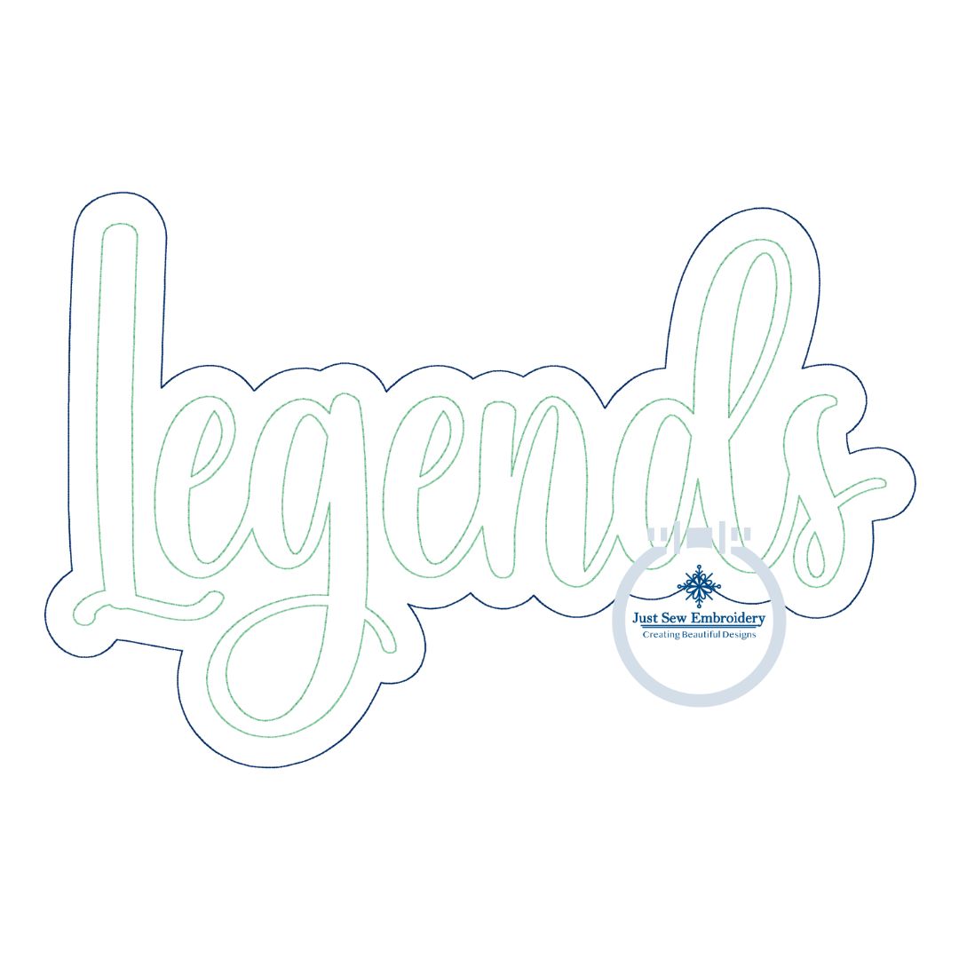 Legends Double Raggy Applique Embroidery Design Five Sizes 5x7, 8x8, 6x10, 7x12, and 8x12 Hoop