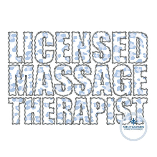 Licensed Massage Therapist Block ZigZag Applique Embroidery Quick Stitch Shirt Design 8x12 Hoop