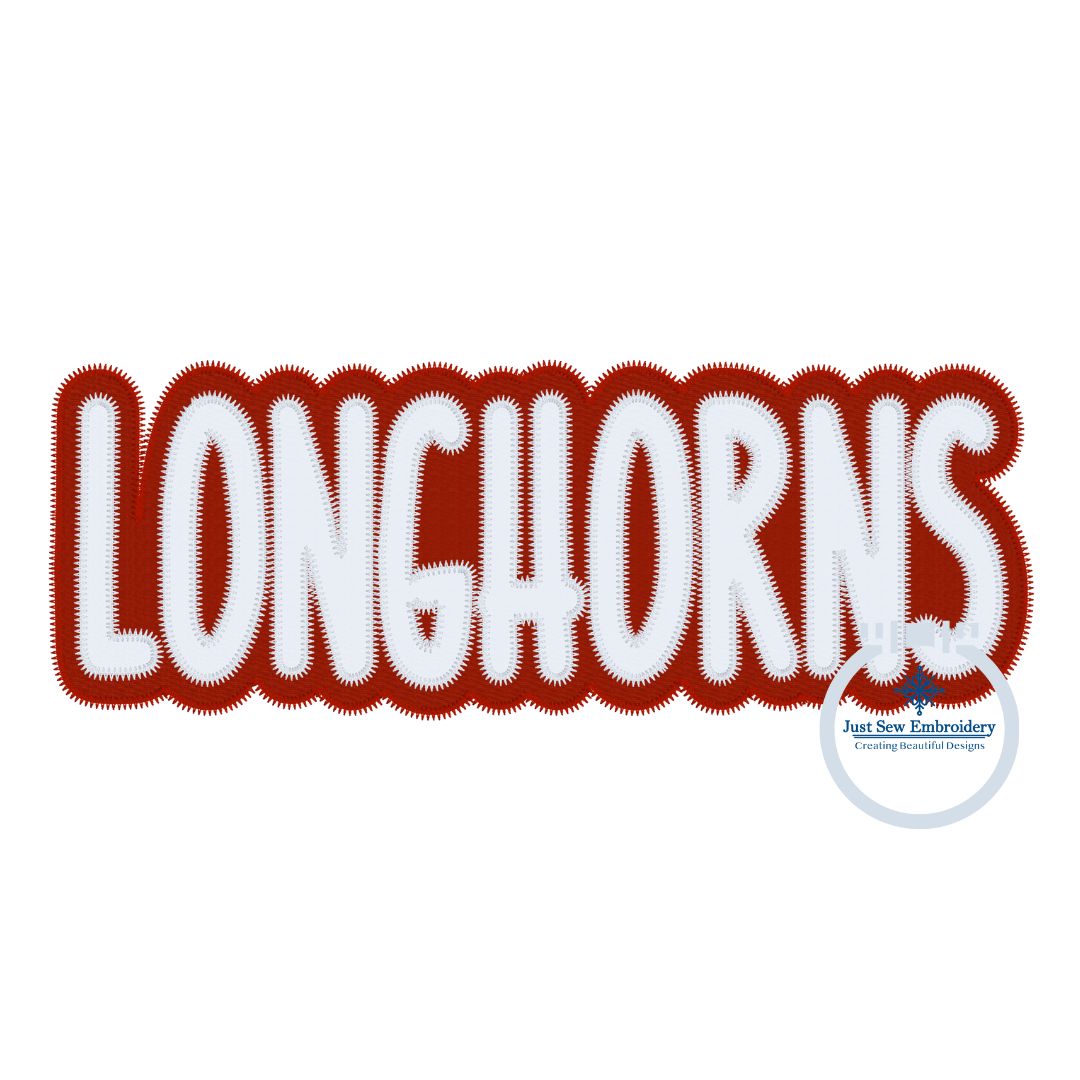 Applique Embroidery LONGHORNS Two Layer Design Machine Embroidery Two Color ZigZag Edge 8x12 Hoop