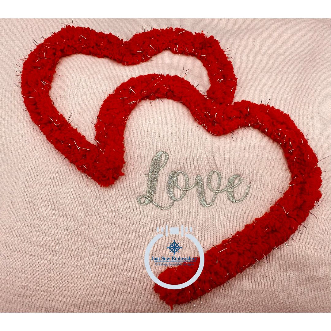 Love Hearts Chenille Yarn Applique Machine Embroidery Design Five Sizes 4x4, 5x5, 6x6, 7x7, and 8x8