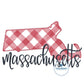 Massachusetts MA State Applique With Embroidery Design ZigZag Edge Stitch Six Sizes 5x7, 8x8, 9x9, 6x10, 7x12, and 8x12 hoop