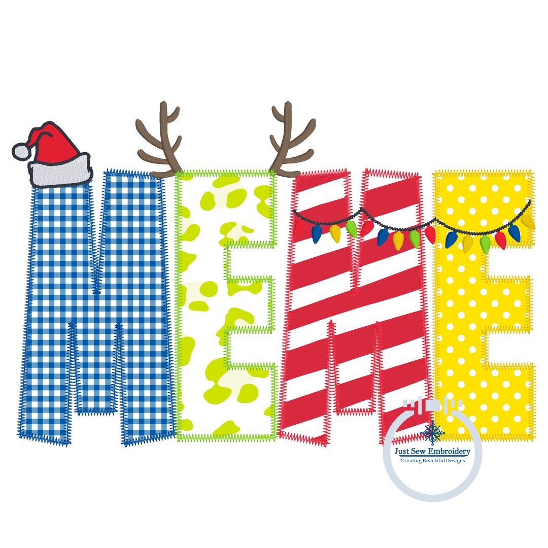 MEME Christmas Applique Embroidery Design Zigzag Applique Five Sizes 5x7, 8x8, 6x10, 7x12, and 8x12 Hoop