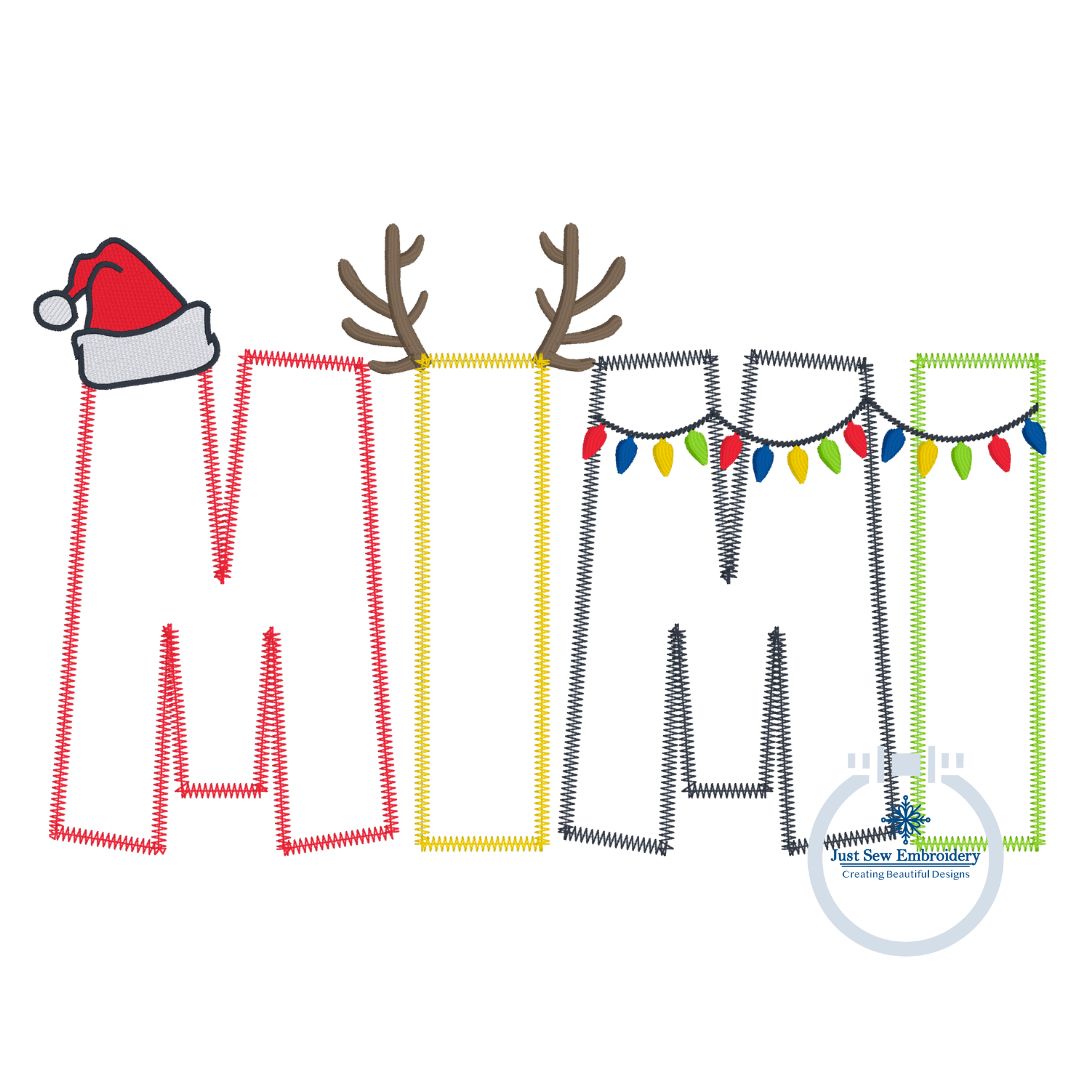 MIMI Christmas Applique Embroidery Design Zigzag Applique Five Sizes 5x7, 8x8, 6x10, 7x12, and 8x12 Hoop