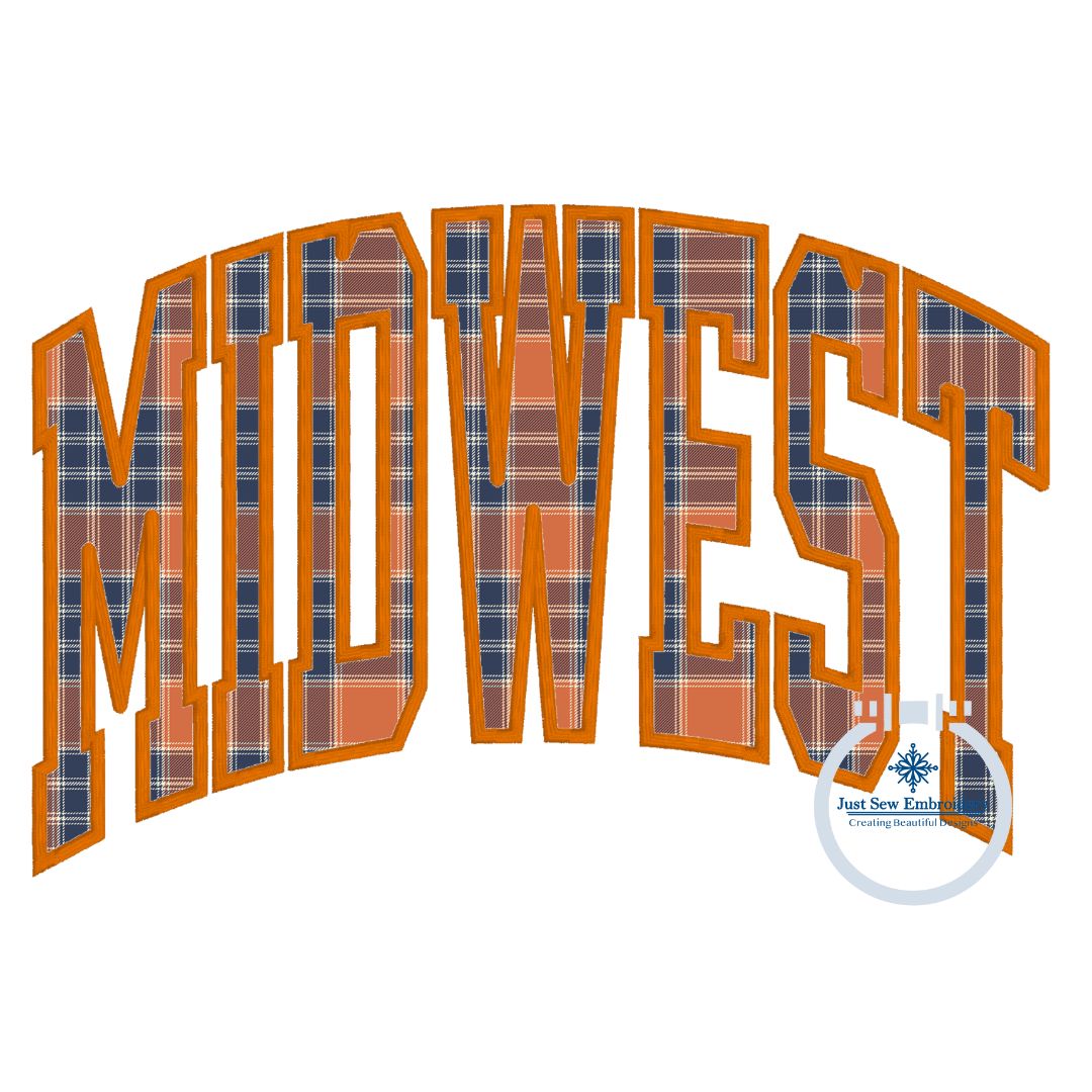 MIDWEST Arched Satin Applique Embroidery Design Five Sizes 8x8, 9x9, 6