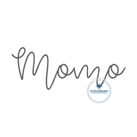 Momo Script Embroidery Design Satin Stitch One Size 8x12 Hoop