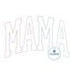 MAMA Arched Multi Colored Raggy Applique Embroidery Design Academic Font Four Sizes 5x7, 8x8, 6x10, and 8x12 Hoop