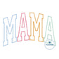 MAMA Arched Multi Colored Zigzag Applique Embroidery Design Academic Font Four Sizes 5x7, 8x8, 6x10, and 8x12 Hoop