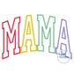 MAMA Arched Satin Applique Embroidery Design Multicolor Academic Font Six Sizes 5x7, 8x8, 9x9, 6x10, 7x12, and 8x12 Hoop