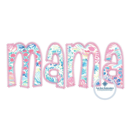 Mama Applique Embroidery Design ZigZag Finishing Edge Grandma Mother's Day Gift Three sizes 5x7, 6x10, and 8x12 Hoop