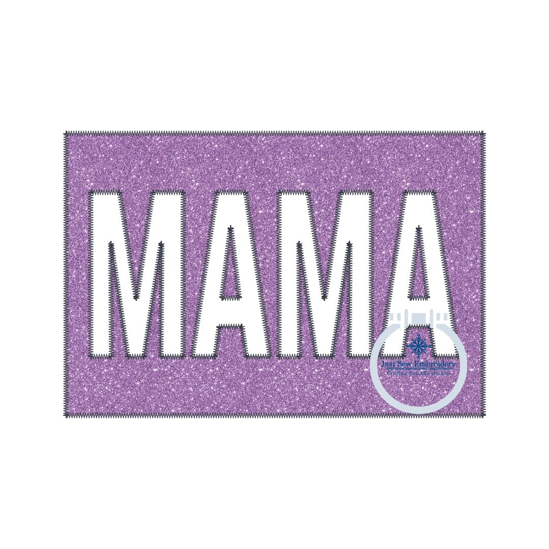 MAMA Applique Embroidery Zigzag Design Patch with Cutout Letters Two Sizes 6x10 8x12 Hoop