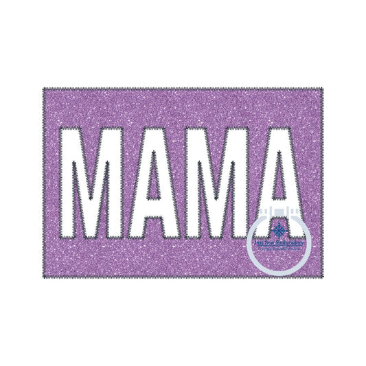 MAMA Applique Embroidery Zigzag Design Patch with Cutout Letters Two Sizes 6x10 8x12 Hoop