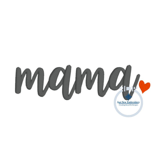 Mama Heart Embroidery Script Design in Two Sizes: Left Chest 4x4 and Hat Hoop