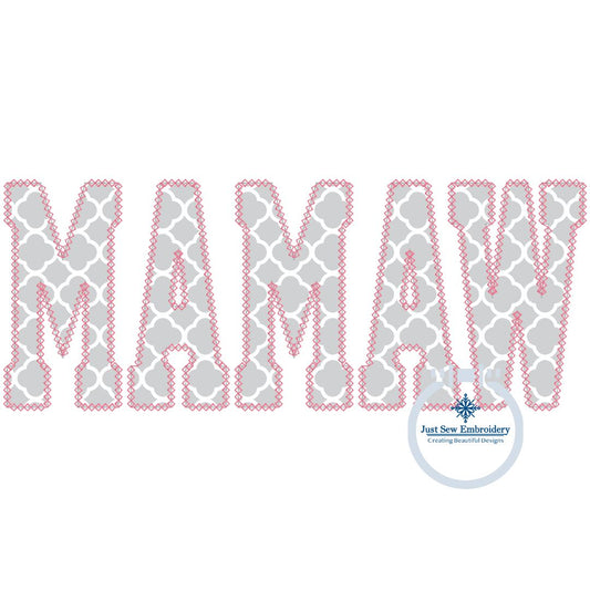 Mamaw Academic Diamond Applique Embroidery Design Six Sizes 7, 8, 9, 10, 11, and 12 Inches Wide