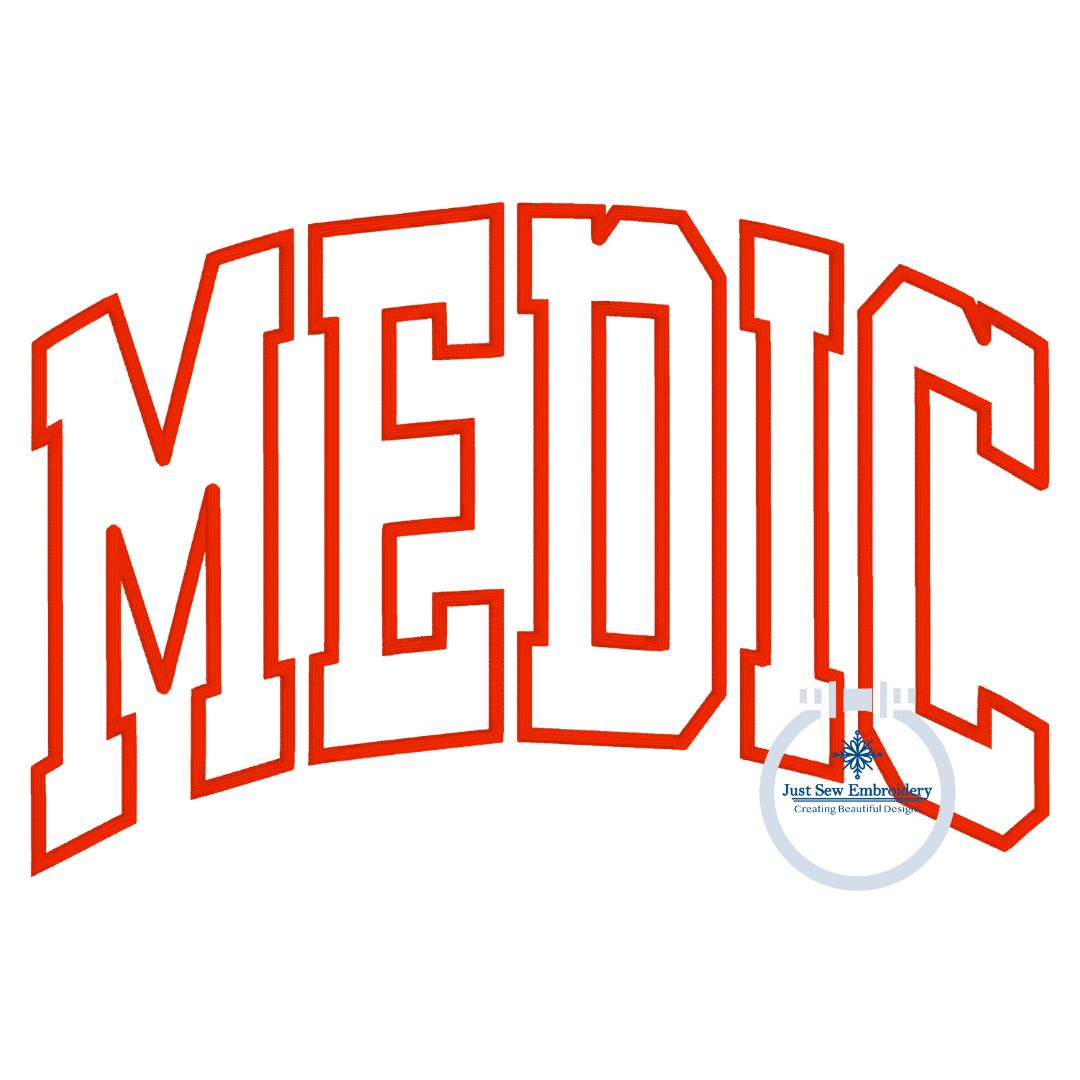 Medic Arched Satin Applique Embroidery Design Five Sizes 5x7, 8x8, 6x10, 7x12, and 8x12 Hoop