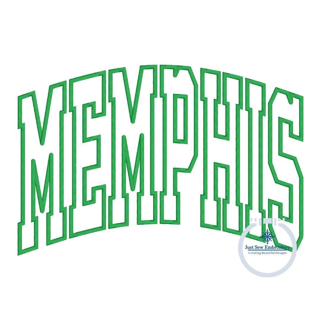 Memphis Arched Applique Embroidery Satin Stitch Six Sizes 5x7, 8x8, 9x9, 6x10, 7x12, and 8x12 Hoop