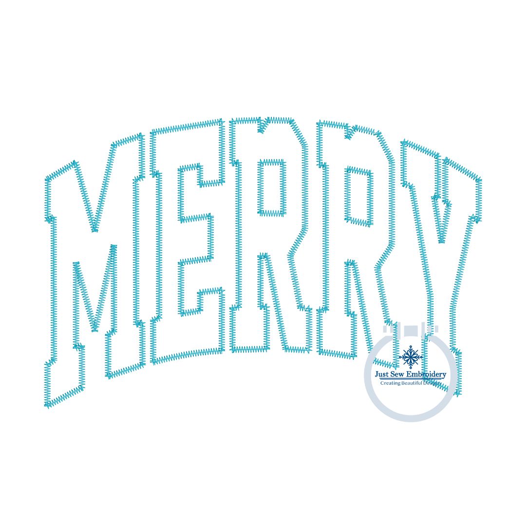 Merry Zigzag Arched Applique Embroidery Machine Design Five Sizes 5x7, 8x8, 6x10, 7x12, and 8x12 Hoop