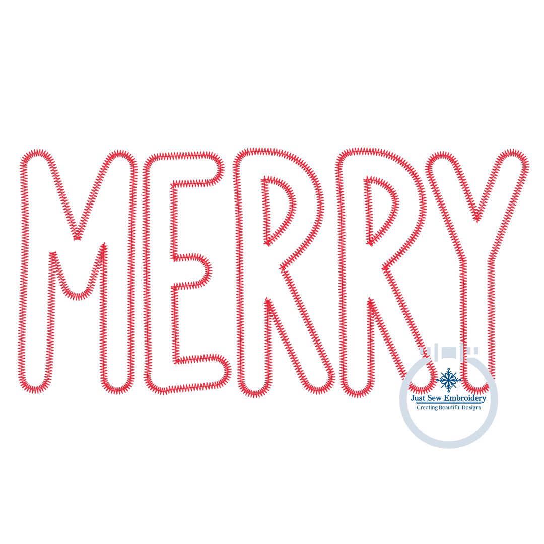 Merry Tall Zigzag Christmas Applique Embroidery Machine Design Four Sizes 5x7, 8x8, 6x10, 7x12 Hoop