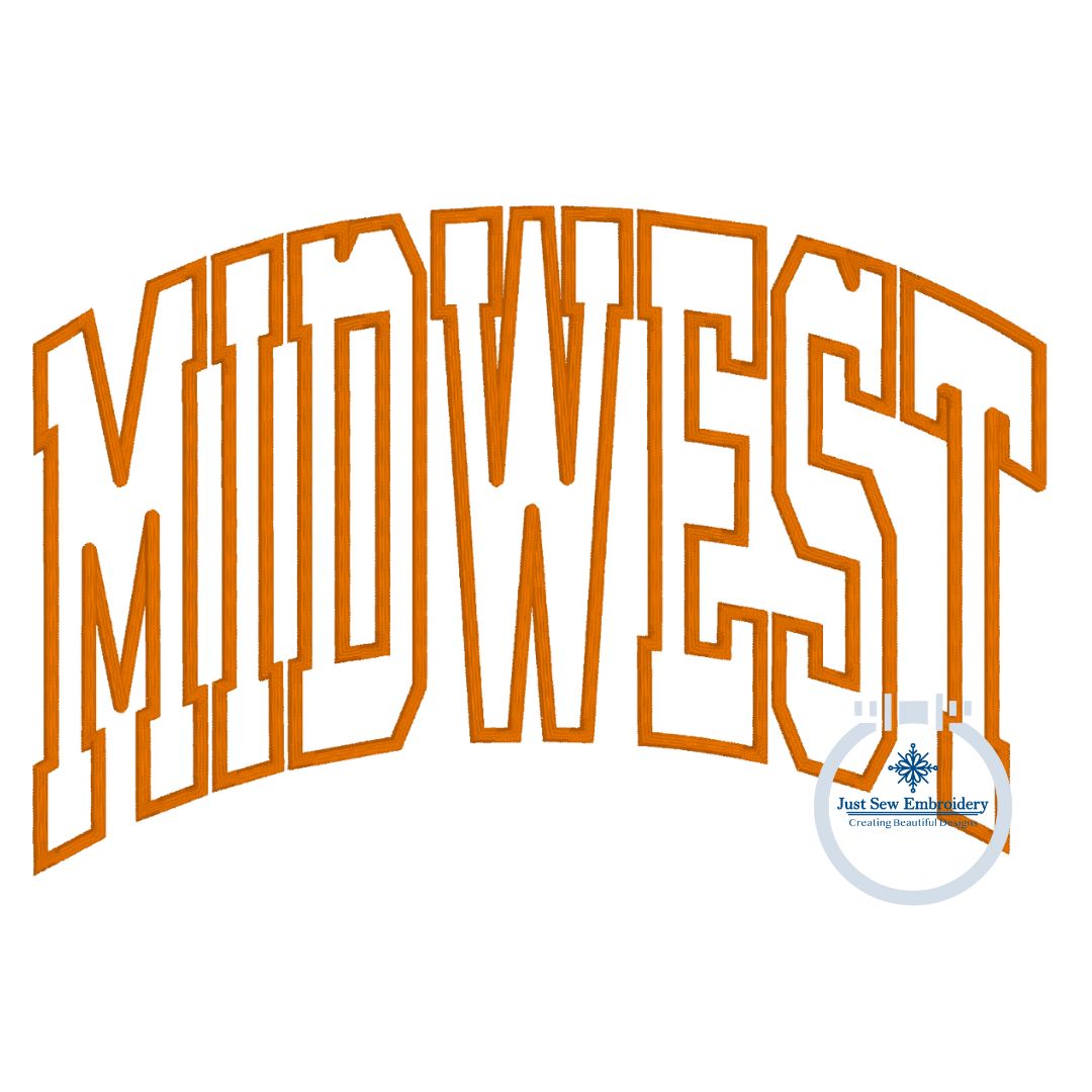 MIDWEST Arched Satin Applique Embroidery Design Five Sizes 8x8, 9x9, 6