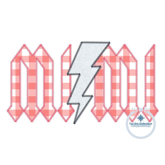 MIMI Lightning Bolt Zigzag Applique Embroidery Machine Design Five Sizes Grandma Mother's Day Gift 5x7, 8x8, 9x9, 6x10, 7x12 Hoop