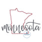 Minnesota Applique Embroidery Design State with Satin Script Overlap Five Sizes 5x7, 8x8, 6x10, 7x12, 8x12 Hoop