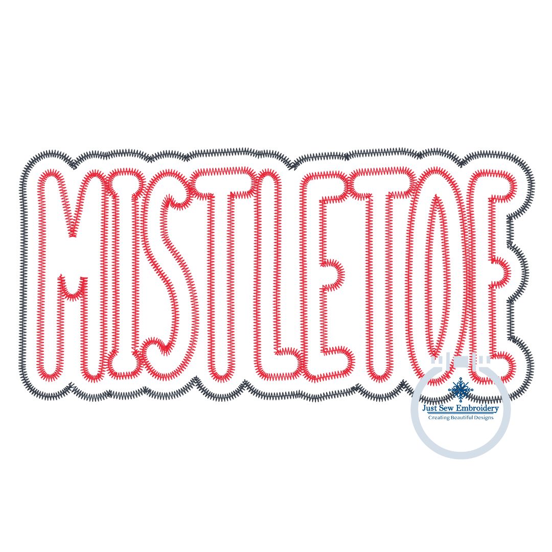 Mistletoe Double Zigzag Christmas Applique Embroidery Machine Design Three Sizes 9x9, 6x10, and 7x12 Hoop