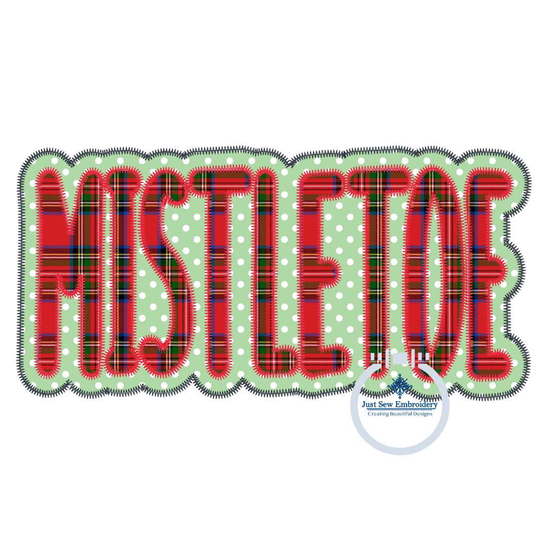 Mistletoe Double Zigzag Christmas Applique Embroidery Machine Design Three Sizes 9x9, 6x10, and 7x12 Hoop