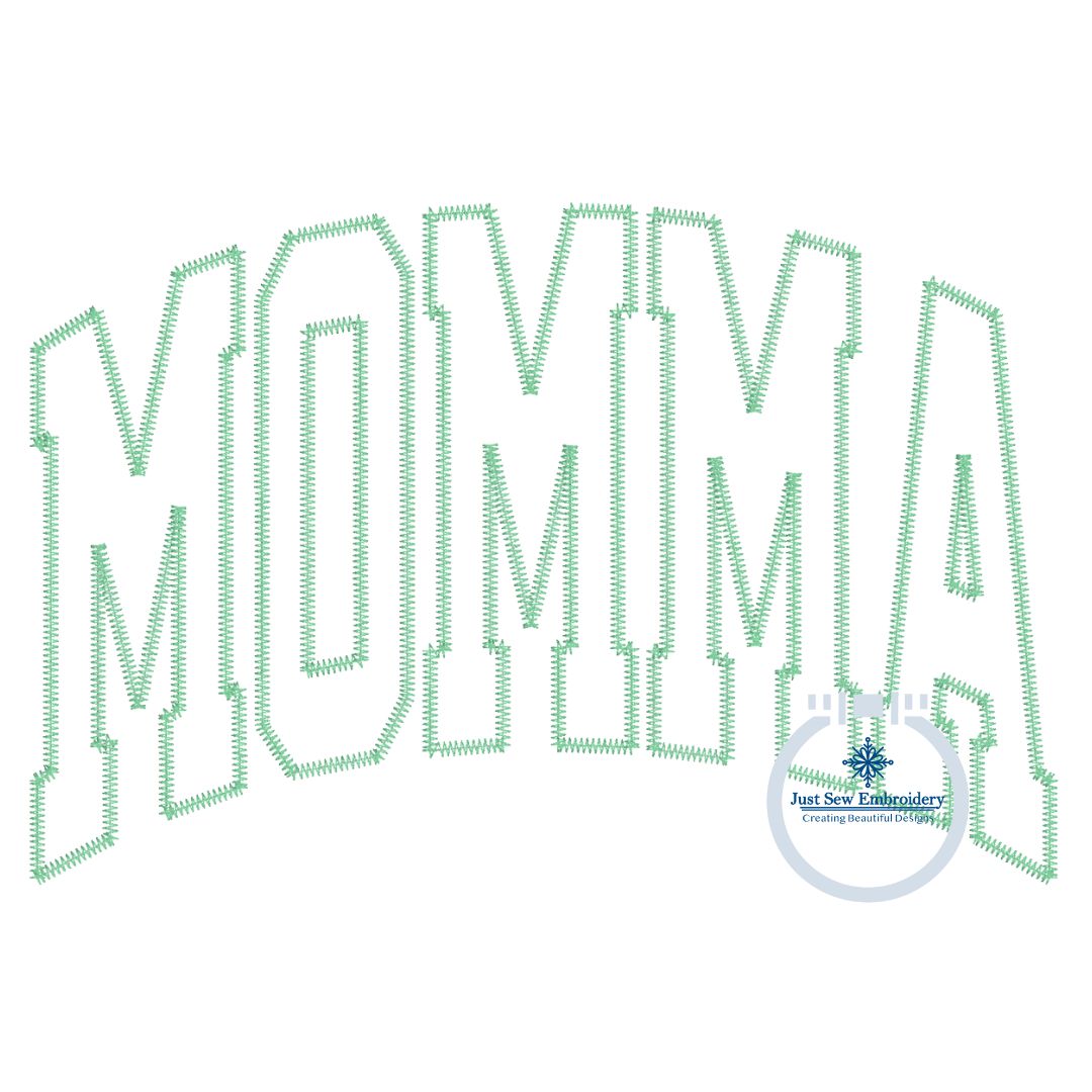 Momma Arched Applique Embroidery Design ZigZag Stitch Six Sizes 5x7, 8x8, 9x9, 6x10, 7x12, and 8x12 Hoop