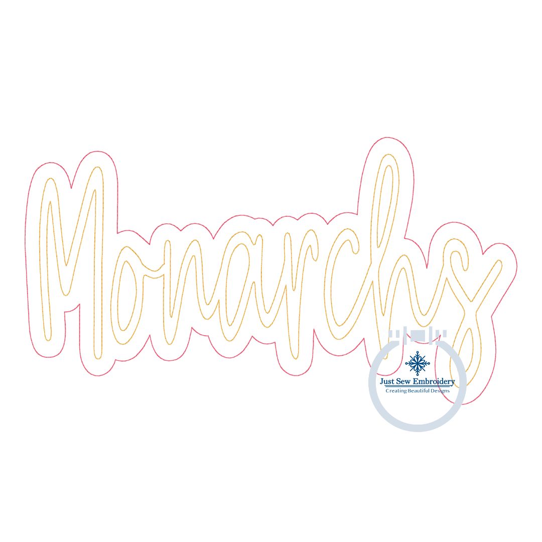 MONARCHS Double Raggy Applique Embroidery Design Two Color Bean Stitch Edge Four Sizes 5x7, 8x8, 6x10, and 7x12 Hoop