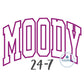 MOODY 24-7 Arched Applique Embroidery Design Satin Edge and Script Five Sizes 5x7, 8x8, 6x10, 7x12, and 8x12 Hoop