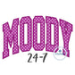 MOODY 24-7 Arched Applique Embroidery Design Satin Edge and Script Five Sizes 5x7, 8x8, 6x10, 7x12, and 8x12 Hoop