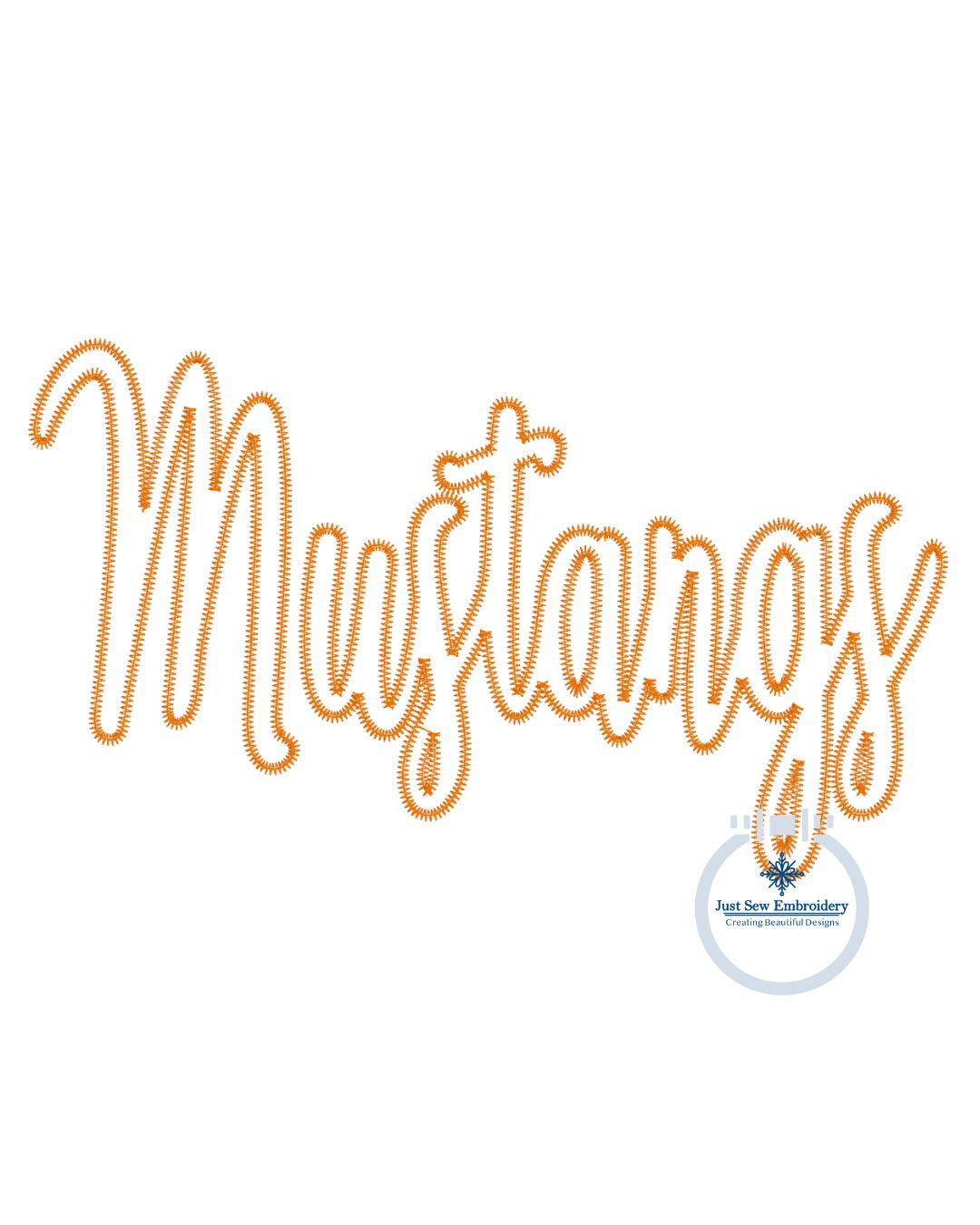 MUSTANGS Script Applique Embroidery ZigZag Edge Three Sizes 9x9, 6x10, and 8x12 Hoop